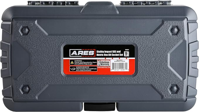 ARES 23021 16-Piece Stubby Impact SAE and Metric Hex Bit Socket Set | Chrome Moly Steel Construction and Manganese Phosphate Coating; Includes Storage Case