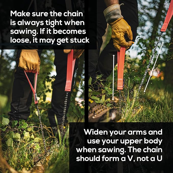 Nordic Pocket Saw 36 Inch Pocket Chainsaw with 50 Bi-Directional Teeth for Clearing Trails - Handy Backpacking Saw with Extra Large Nylon Handle Loops - for Survival and Emergency Situations