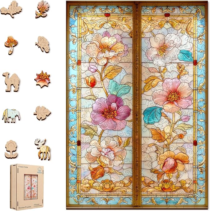 Pikoqunc Wooden Puzzles for Adults,500 Pieces 17.8x12.4 Inches,Vintage Floral Gate Laser-Cut Jigsaw with Premium Smooth Finish,Relaxing Art Puzzle and Elegant Wall Décor Gift for Friends and Family