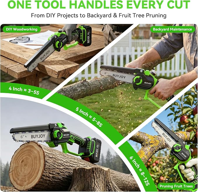 BUYJOY 2-in-1 Mini Chainsaw & Electric Pruning Shears, 1.8" Cutting Capacity, 8 Inch Cordless Chainsaw with 2 x 4.0Ah Batteries, Battery Powered Branch Cutter for Tree Trimming and Garden Pruning