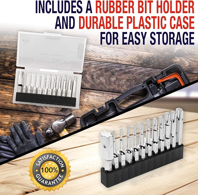 Baker and Bolt Torx Head Drill Bit Set - Premium12pc Set w/Storage Case T6 - T55 1/4in Hex Shank Magnetic Star Security Kit Long 2inch Torx Key Bits S2 Steel for drills and Impact Drivers
