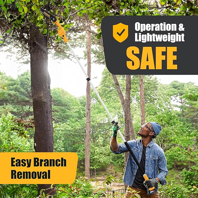 2-in-1 Cordless Pole Saw, Brushless Mini Chainsaw with Pole, 20V 4.0Ah Battery Powered Pole Saws for Tree Trimming, 8" Cutting Power Small Pole Saw, 18ft Reach Electric Saw for Trees With Pole