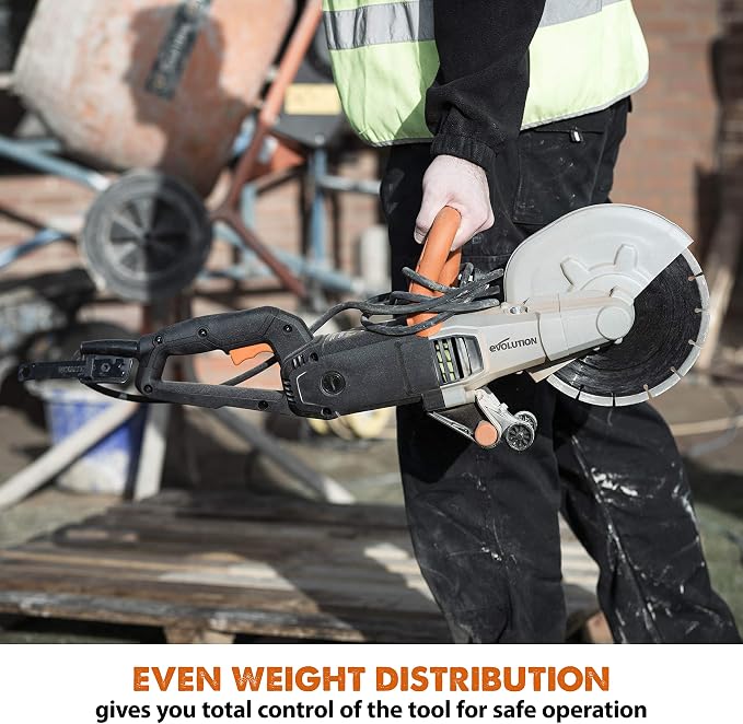 Evolution R230DCT | 9 in. Electric Concrete Saw | Diamond Masonry Blade Included | 15A Motor | 3-1/2" Cut Depth | No Gas, No Fumes | Circular Saw / Disc Cutter / Cut-Off Saw | Brick & Concrete