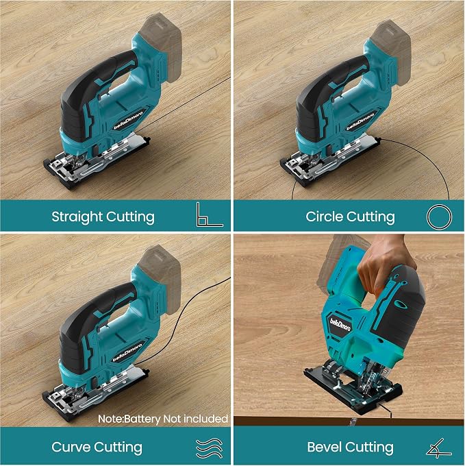 Jig Saw Compatible with 18V Battery | Cordless JigSaw with Built-in LED Light, 45 Deg Bevel, 3 Orbital Settings for Straight/Bevel Cutting & Metal(No Battery)