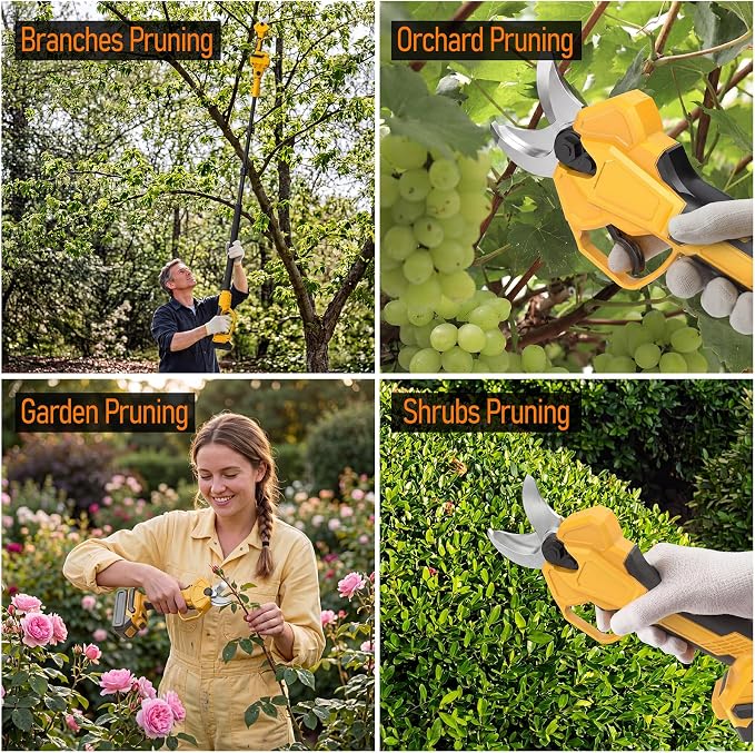 2 IN 1 Electric Pole Pruner Compatible with Dewalt 20V Battery(No Battery) | Electric Pruning Shears with 1.6" Cutting Diameter, 4 Modes, LCD Display for High Branch & Tree Trimming