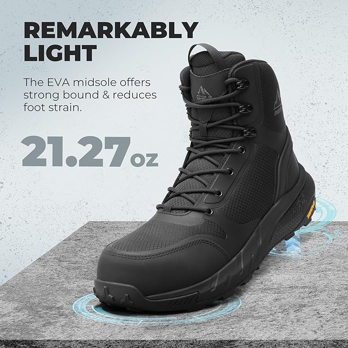 NORTIV 8 Men's Composite Toe Work Boots – 8'' Lightweight ASTM F2412-24 & ASTM F2913-24 Safety Boots with Side Zipper for Construction & Warehouse, Metrostrike-Nano
