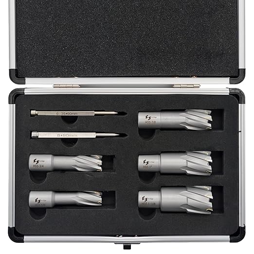 Pro Edge 5pcs TCT Annular Cutter Set, 1-3/8" Cutting Depth, 5/8" to 1-1/8" Cutting Diameter, Carbide Mag Drill Bits for Magnetic Drill Press with 2 Pilot Pin for Steel, Aluminum, Copper