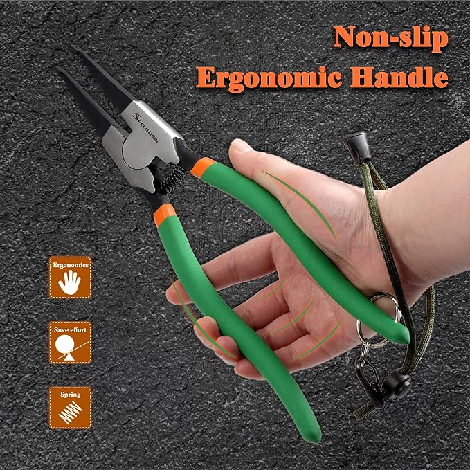 SPEEDWOX Special Angle Tip Lock Ring Pliers 8-Inch Retaining Rings Pliers for Removing Installing Gearshift Locking Rings Spring Loaded Snap Ring Pliers for Removing Installing Locking Rings