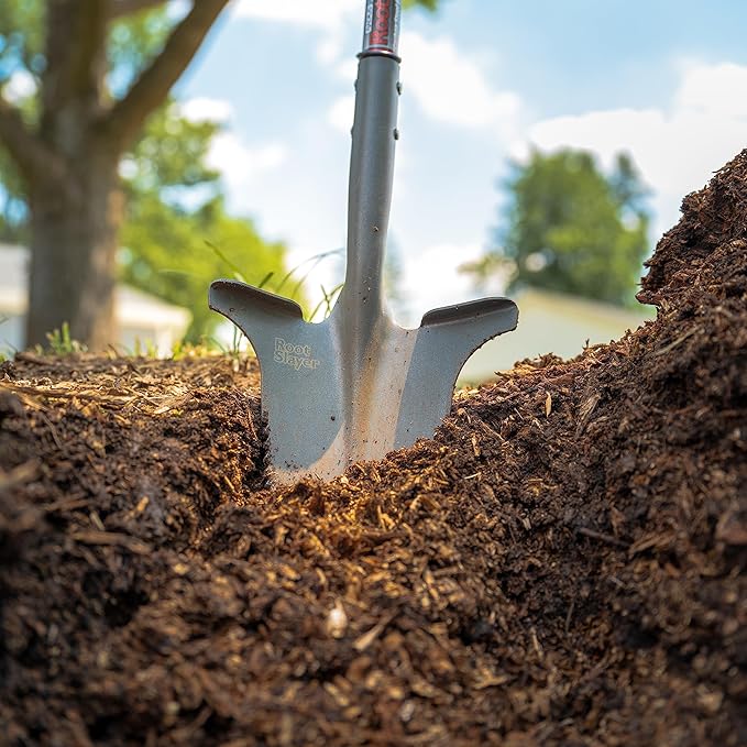Root Slayer 22311 Nomad Compact Steel Garden Spade for Digging Soil and Root Removal, Portable Tool, Red