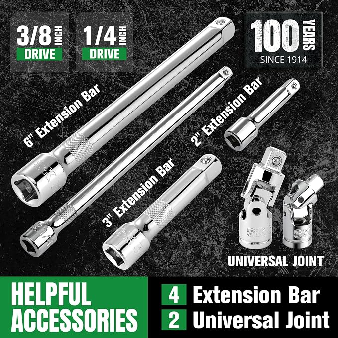 SK 1/4" & 3/8" Drive Socket Set with 90-Tooth Ratchet, SAE & Metric | 105-Piece Sockets, SuperKrome Finish, Premium CR-V Steel with EVA Foam Tool Organizer