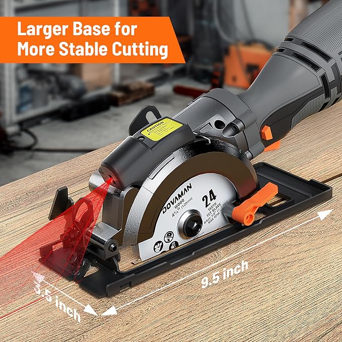 DOVAMAN Circular Saw, 5.8A 4-1/2" Circular Saw w/Laser, Metal Auxiliary Handle, 6 Blades (4½", 4¾"), Cutting Depth 1-11/16" (90°), 1-3/8" (45°), Ideal for Wood, Soft Metal, Plastic, Tile - MCS01A