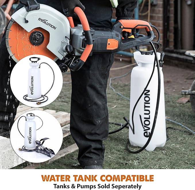 Evolution R12DCT 12 Inch Concrete Saw with Water Fed Dust Suppression (Aka Angle Grinder, Cut Off Saw, Masonry) Electric, No Gas, 4-1/2" Cut - Incl Premium Diamond Blade (Formerly R300DCT+)