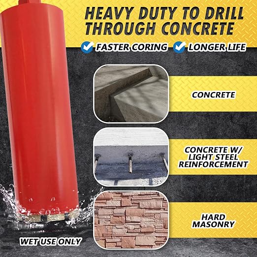 1-1/4" Wet Drill Core Bits for Concrete and Hard Masonry, Diamond Hole Saw, 14" Drilling Depth, 5/8"-11 Arbor, Wet Only