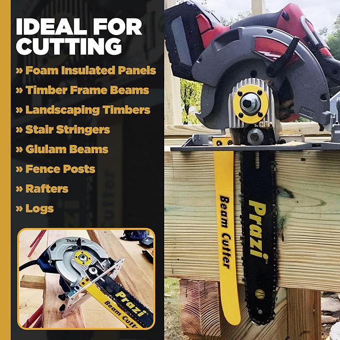 Prazi 12" Beam Cutter Attachment for Circular Saws – For 7-1/4" Circular Saws, Non-Worm Drive – Increase Cut Depth from 2-1/2” to 12”
