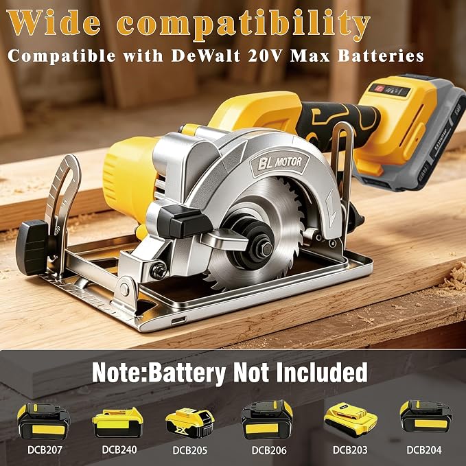 Cordless Circular Saw (Tool Only) Compatible with Dewalt 20V Battery, 5 Inch Brushless Power Saw with 0-45° Bevel, Max Cutting Depth 1.6" (90°)/1.28" (45°) for Wood, Plastic, Soft Metal