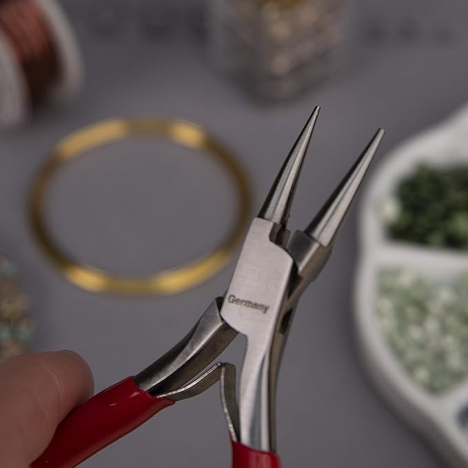 The Beadsmith Platinum Series German Round Nose Pliers, 4.75 inches (120mm) with Polished Steel Head, red PVC Comfort Grip Handle and Double-Leaf Spring, Tool for Jewelry Making