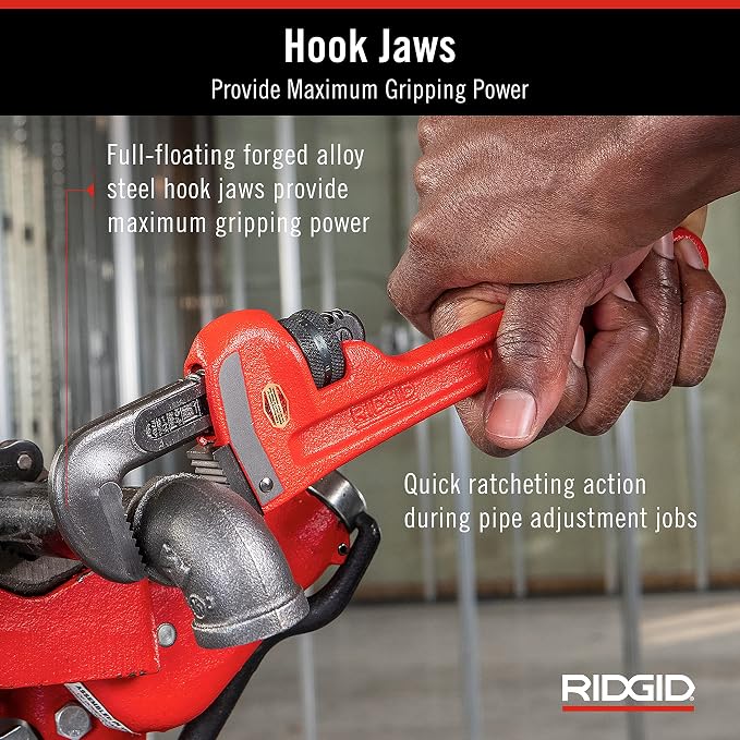 RIDGID 31010 Model 10 Heavy-Duty Straight Pipe Wrench, 10-inch Plumbing Wrench, Red, Black, 250mm (10in)