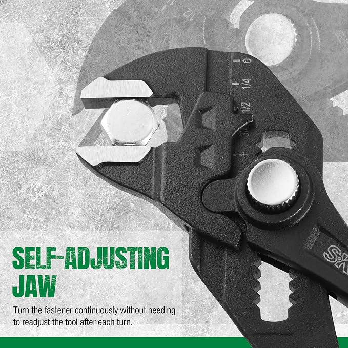 SK 7.5" Pliers Wrench, Smooth Parallel Jaw Water Pump Pliers, CR-V Steel | Groove Joint Pliers, Adajustable 13 Positions Up to 1-1/2" Jaw Capacity, Ergonomic Anti-slip Handle for Comfortable Grip