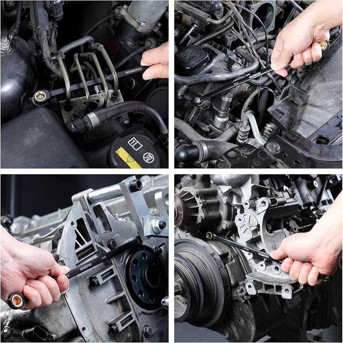 WORKPRO Extra Long Ratcheting Wrench Set, 9-Piece Anti-Slip Double Box End Wrench Set, SAE 5/16-3/4 in, 72-Tooth, Cr-V Steel and Black Electrophoretic Coating Wrenches with Rolling Pouch