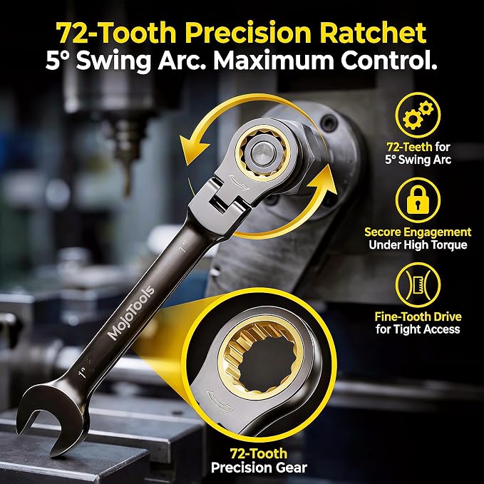 15-Piece SAE Ratcheting Wrench Set (1/4″–1″), 72-Tooth Flex-Head Combination Wrenches, Heavy-Duty Cr-V Mechanic Tool Kit with Organizer Roll Bag