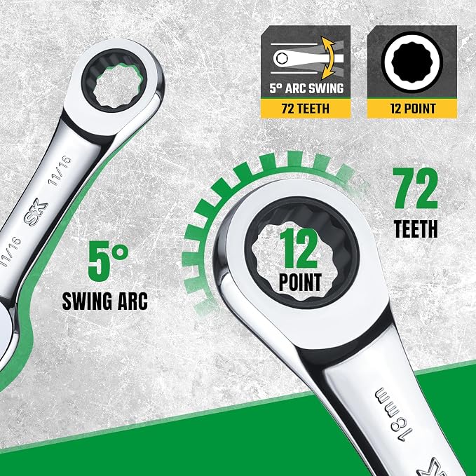 SK Stubby Wrenches Set, Ratchet Wrenches Set, 14-Piece, SAE & Metric