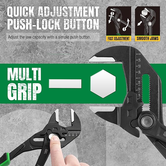 SK Pliers Wrench Set, Adjustable Parallel Smooth Jaw, 6'', 7.5'' & 10'' | 3-Piece Water Pump Pliers, Groove Joint Pliers, Premium CR-V Steel, Ergonomic Anti-slip Handle, with Rolling Pouch