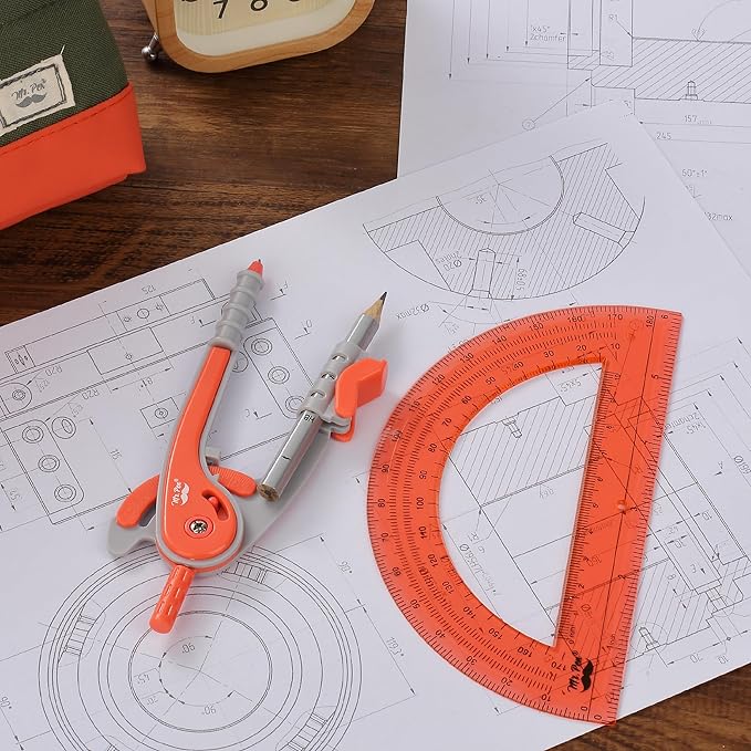 Mr. Pen- Geometry Compass and Protractor Set, 6 Inch Compass, 6 Inch Protractor, Drawing Tool for School, Clear Plastic, Easy Grip, Precision Design for Math, Art, Drafting, Architecture
