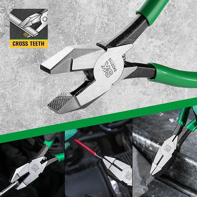 SK 2-Piece Pliers Set, 9-Inch Ironworker's Pliers & Angled Diagonal Plier, Premium CR-V Construction, Side Cutters with Hook Bend Handle