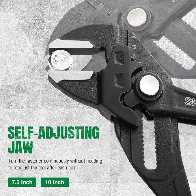 SK Pliers Wrench Set, Adjustable Parallel Smooth Jaw, 6'', 7.5'' & 10'' | 3-Piece Water Pump Pliers, Groove Joint Pliers, Premium CR-V Steel, Ergonomic Anti-slip Handle, with Rolling Pouch