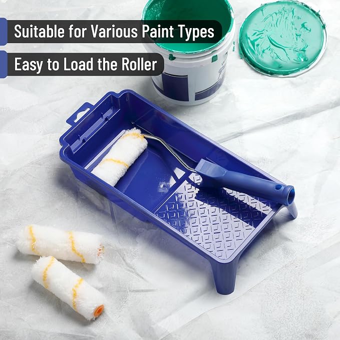 Bates- 4 Inch Paint Roller Kit, 5 pcs, 4 Inch Blue Tray & Frame, Small Paint Roller Set