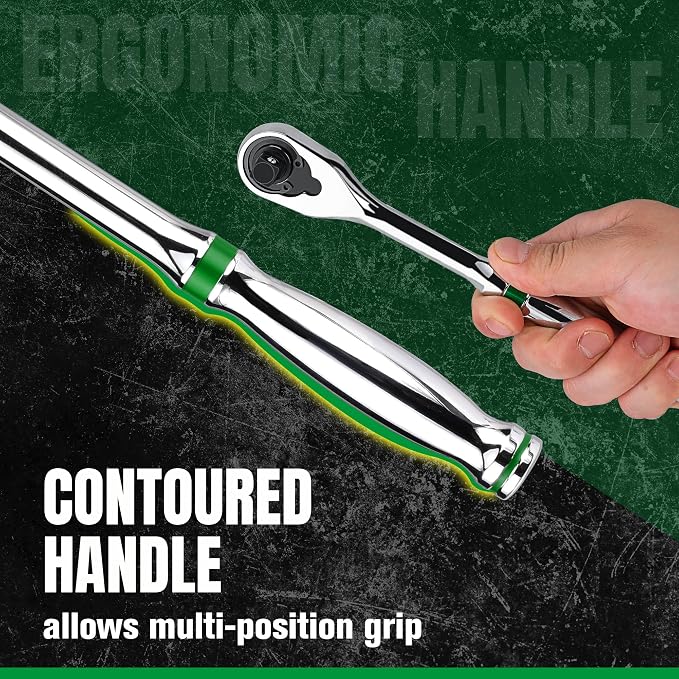 SK 1/2" Drive Ratchet Handle, Pear Head, 90-Tooth Ratchet, Alloy Steel | Reversible Switch for One-Handed Operation, Heat Treated SuperKrome Finish,Enclosed Head with Contoured Handle