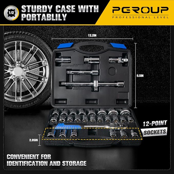 1/2 inch Drive 8mm-32mm Metric socket set, 32-piece Mechanic Tool Socket Ratchet Wrench Set, for Auto Repairing & Household