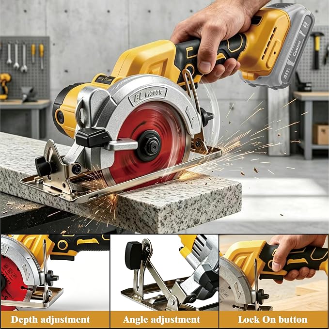 Cordless Circular Saw (Tool Only) Compatible with Dewalt 20V Battery, 5 Inch Brushless Power Saw with 0-45° Bevel, Max Cutting Depth 1.6" (90°)/1.28" (45°) for Wood, Plastic, Soft Metal