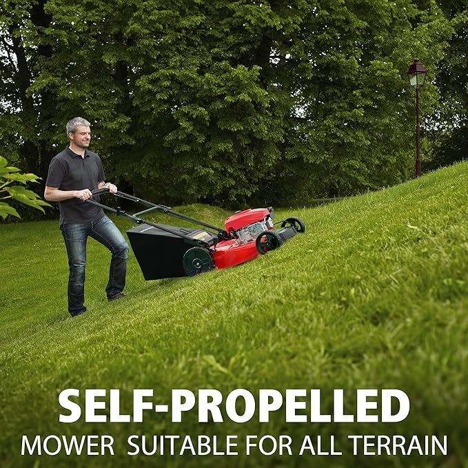 PowerSmart 21-Inch 3-in-1 Gas Self-Propelled Lawn Mower,170CC OHV Engine,Bagging/Mulching/Rear Discharging, 6 Cutting Heights, Durable Steel Deck, Rear-Wheel Drive, for Garden, Yard,