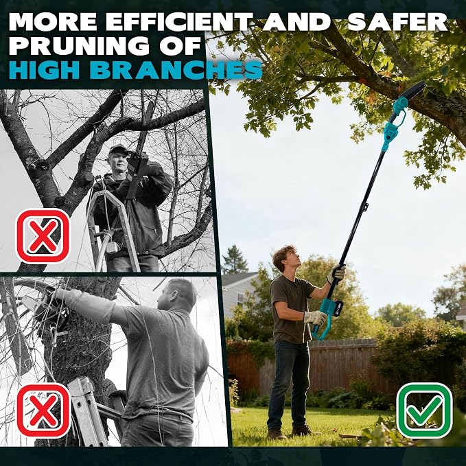 2-in-1 Electric Pole Saw for Tree Trimming,1200W Brushless Cordless Pole Saw & 8 Inch Mini Chainsaw with 2 x 4.0Ah 21V Batteries,16 FT Max Reach & Multi-Angle, Tree Trimmer for Branch Cutting.