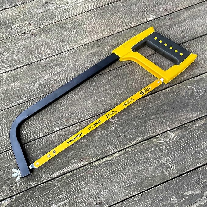 Hanpex 12inch High-Tension Hacksaw Frame with 24 TPI Bi-metal Blade, Hand Saw Suitable for Metal, wood, PVC, Carpentry