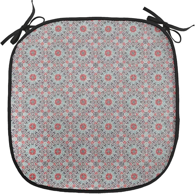 Lunarable Moroccan Chair Cushion Pads Set of 2, Ceramic Tile East Pattern Heritage Oriental Tradition Culture Ornate Print, Anti-Slip Seat Padding for Kitchen & Patio, 16"x16", Red Black Green
