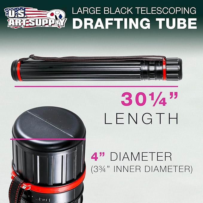 U.S. Art Supply Poster Tube - Telescoping Adjustable (30.25" - 52") - 4" Diameter Durable Carrier for Art, Blueprints, Drafting, Transport & Storage