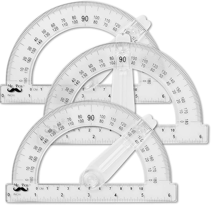 Mr. Pen- Protractor Set, 3 Pack, 6" Swing Arm Protractors, Clear Plastic Protractor Set for Accurate Angle Measurement, Geometry, Math, Drafting, Classroom & Technical Drawing
