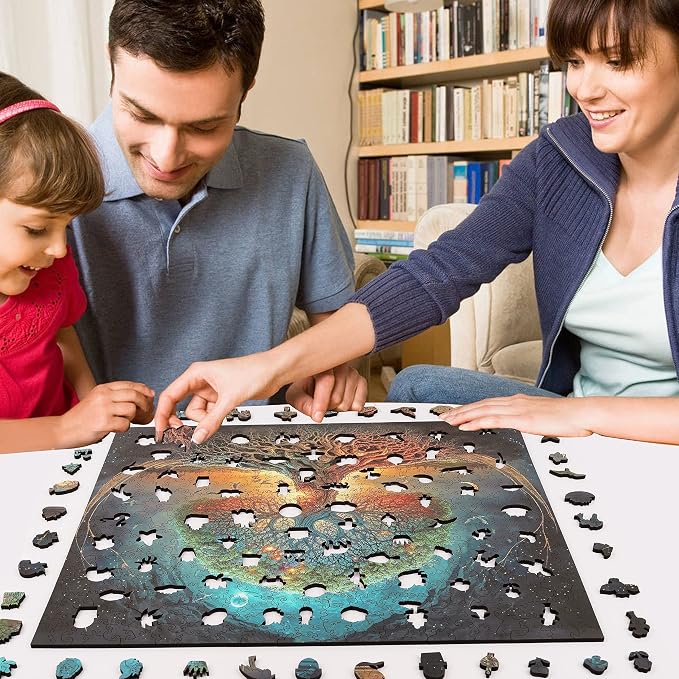 Mys Aurora Tree of Life Wooden Jigsaw Puzzles | Unique 200 Pcs Medium Size 9.6'' x 11.8'' Luxurious Shaped Wood Puzzle, Beautiful Package