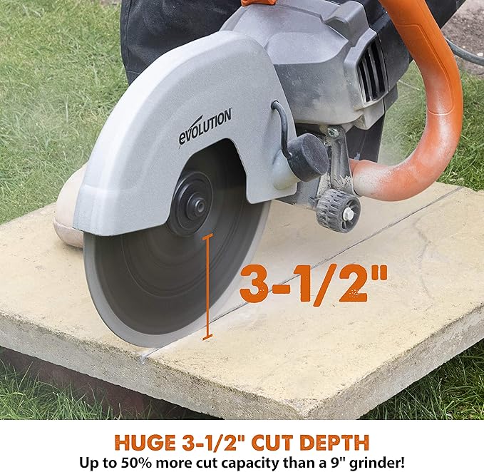 Evolution R230DCT | 9 in. Electric Concrete Saw | Diamond Masonry Blade Included | 15A Motor | 3-1/2" Cut Depth | No Gas, No Fumes | Circular Saw / Disc Cutter / Cut-Off Saw | Brick & Concrete