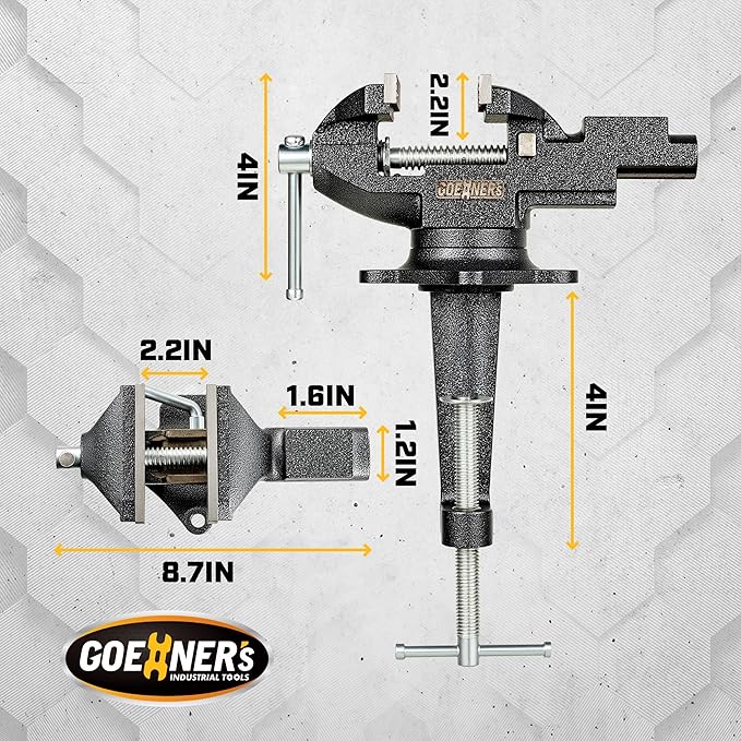 Dual-Purpose Combined Universal Vise 3.3" with 360° Swivel Base, Bench Vise or Table Vise Clamp-On with Quick Adjustment, Movable Home Vice for Woodworking