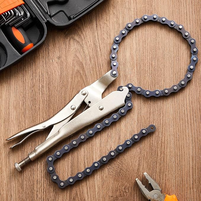 Honoson 2 Pcs 9 Inch Locking Chain Clamp with 35.8 Inch Long Chain Carbon Steel Locking Chain Plier Industrial Pipe Vise Chain Wrench 10.2 Inch Diameter for Pipe Fitting ‎Plumbing Woodworking Welding