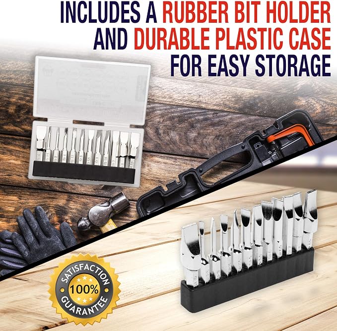 Slotted Screwdriver Bit Set | Premium12pc Complete SAE Set Bit Holder and Storage case Precision 1/4in Hex Shank Magnetic Flat Head Drive Bits Set 2 in Long Security Set for Drill Impact Drivers