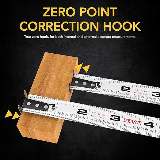 LEXIVON [2-Pack] 25Ft/7.5m DuaLock Tape Measure | 1-Inch Wide Blade with Nylon Coating, Matt Finish White & Yellow Dual Sided Rule Print | Ft/Inch/Fractions/Metric (LX-202)