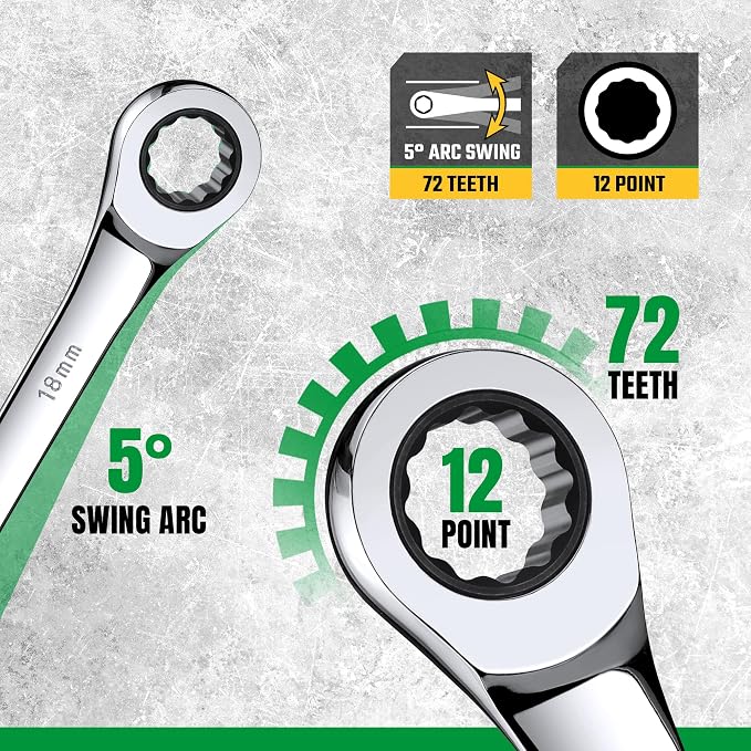 SK Ratchet Wrenches Set, SAE 1/4" to 1", Metric 8 to 19mm, 25-Piece | Ratcheting Wrench Set, Combination Wrench Set, 72-Tooth, Chamfered Head Design, Premium CR-V Steel, with Rack Organizer