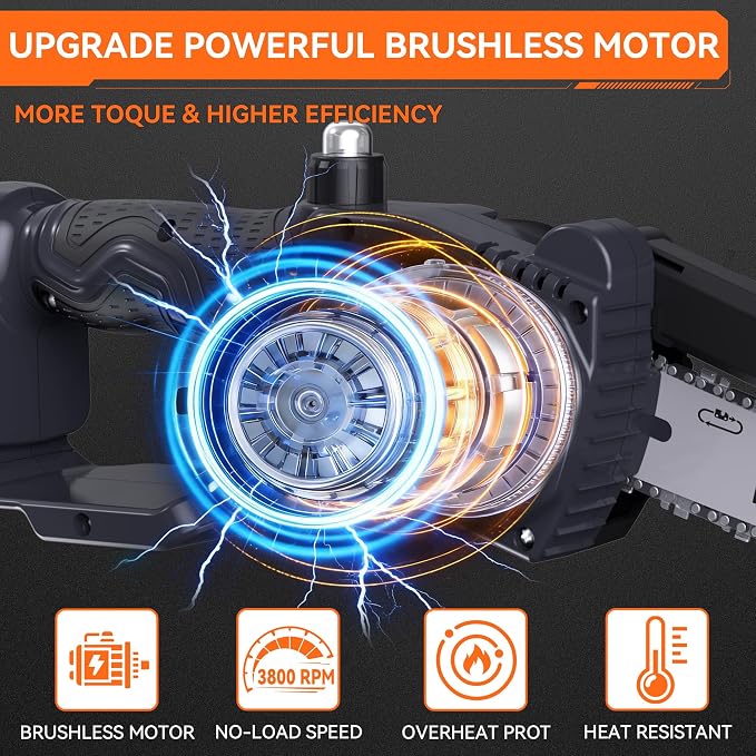 Cordless Mini Chainsaw Compatible with Dewalt 20V MAX Battery (Battery Not Included), 8 Inch Brushless Electric Chainsaw, Auto Oiler, Handheld Pruning Saw for Tree Branch Cutting