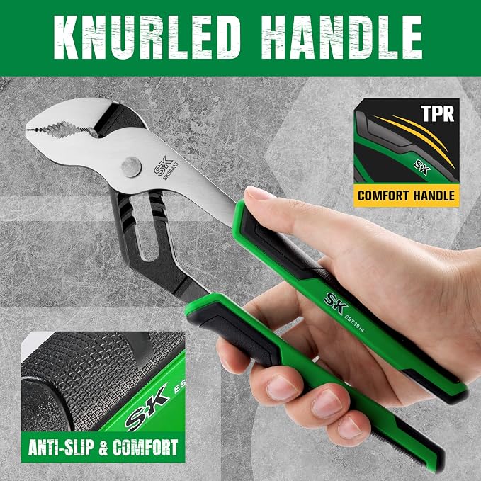 SK 10-Inch Groove Joint Pliers, Water Pump Pliers, Premium CR-V Steel Construction, V-Jaw with Comfortable Grips