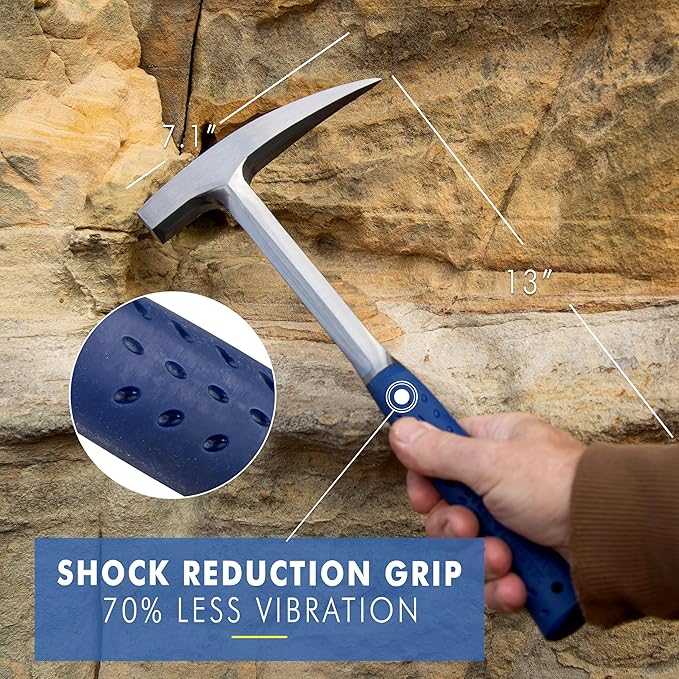 ESTWING Rock Pick - 22 oz USA Made Geology Hammer with Pointed Tip & Shock Reduction Grip - E3-22P