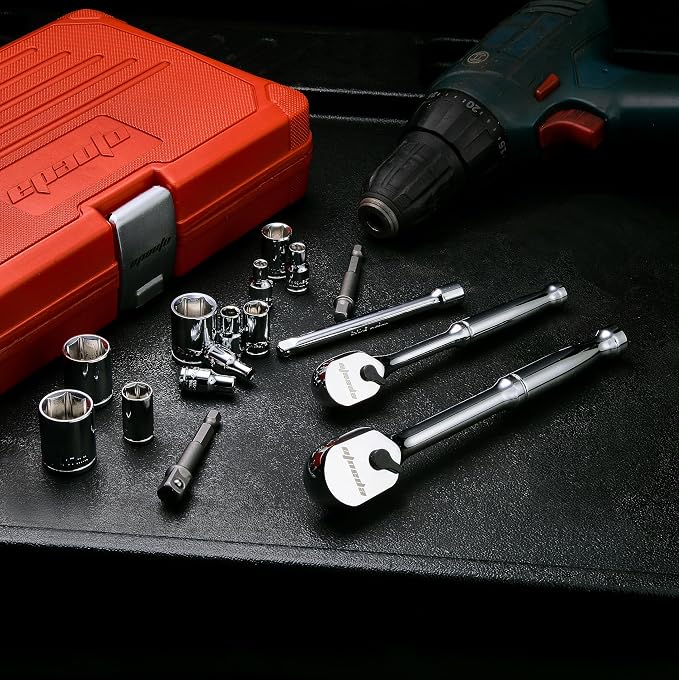 EPAuto 47 Pieces 1/4-Inch & 3/8-Inch Drive Socket Set, 90 Tooth Ratchet